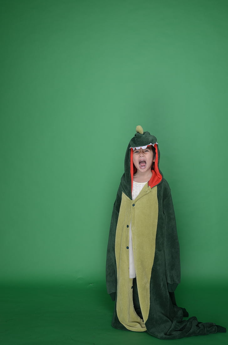 dinosauro, verde, carina, berretto militare, zaino dell'esercito, bambino, ragazze