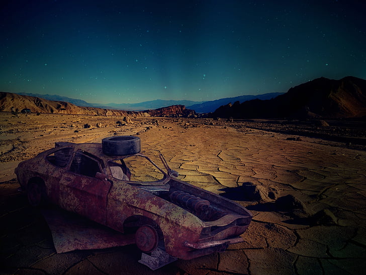 desert, car wreck, usa, arizona, auto, wreck, rusted
