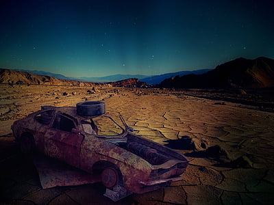 desert, car wreck, usa, arizona, auto, wreck, rusted