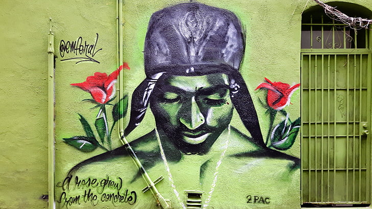Graffiti, huvud, ansikte, spray, porträtt, väggen, gatukonst