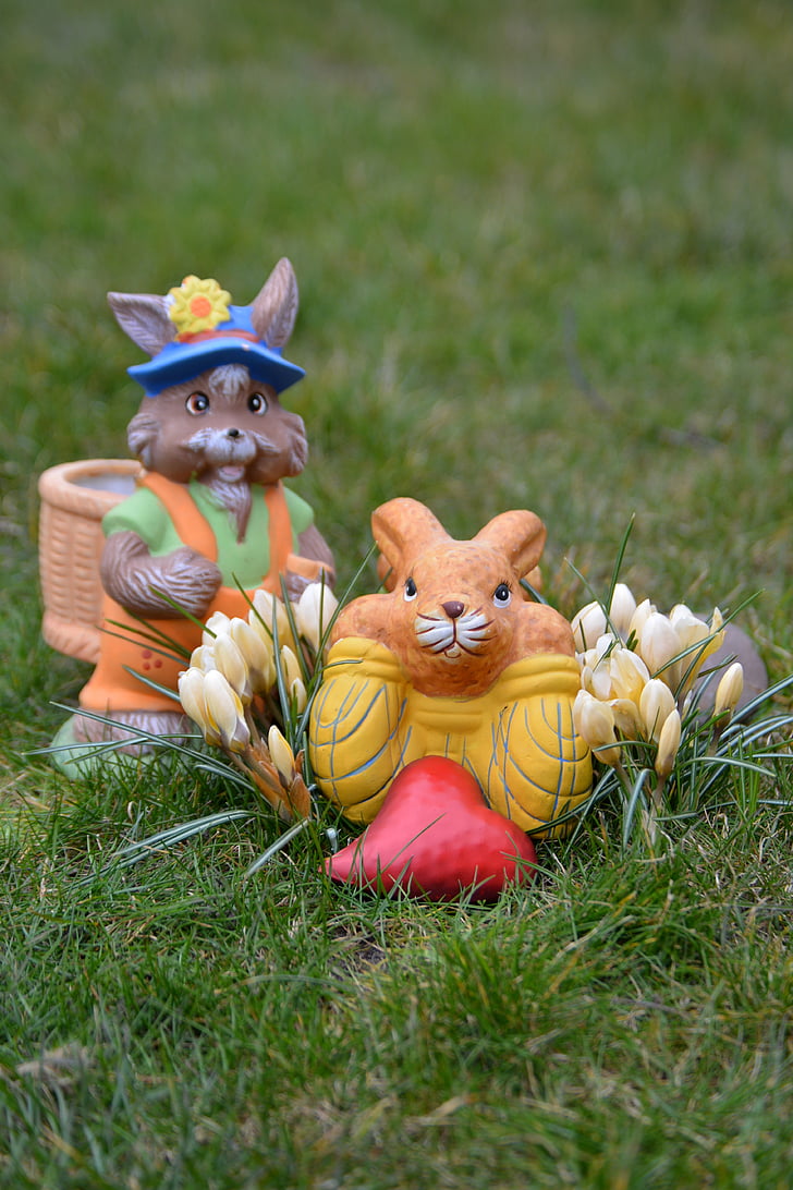easter, deco, easter bunny, ceramic, figures, happy easter, grass