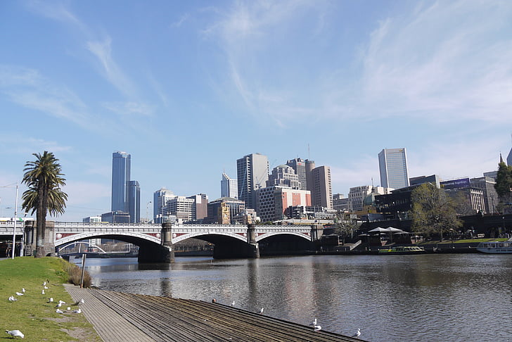 elvebredden, byen, solen, Melbourne