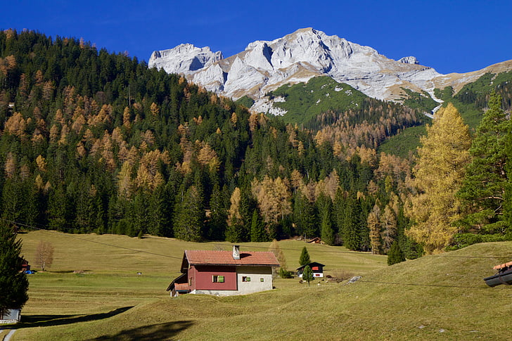 kalni, Alpu, rudens, mājas