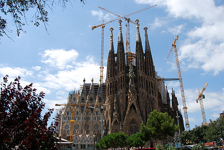 Sagrada familia, székesegyház, Barcelona, építészet, Spanyolország, Gaudi, épület építése