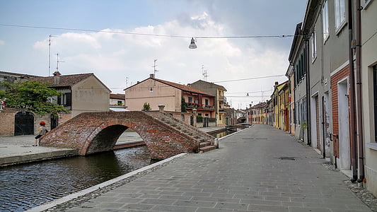 Comacchio, canal, Itália, arquitetura, Europa, cidade, história