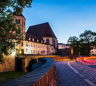 Hall, Halle, Duitsland, blauwe uur, Moritz castle, Foto van de nacht, nacht, Saksen-anhalt