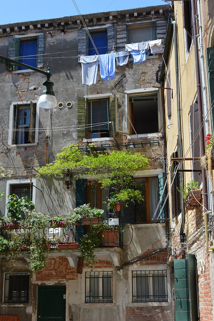 casa, carrer, Venècia, roba, antiga casa, els marges