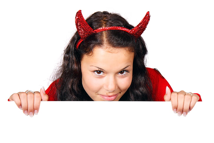 costume, demon, devil, board, female, girl, halloween