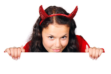 drakt, demon, djevelen, styret, kvinne, jente, Halloween