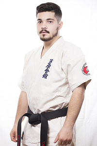 chico, Karate, combatiente de la, kimono, cinturón negro, hombre, lucha libre