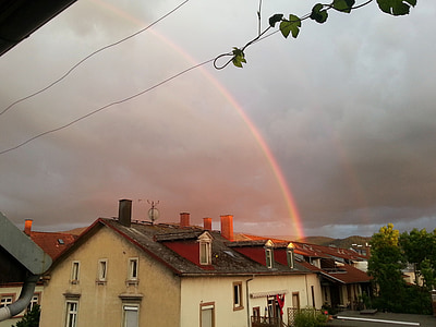 Rainbow, Sky, tak, tak, staden, hem, moln