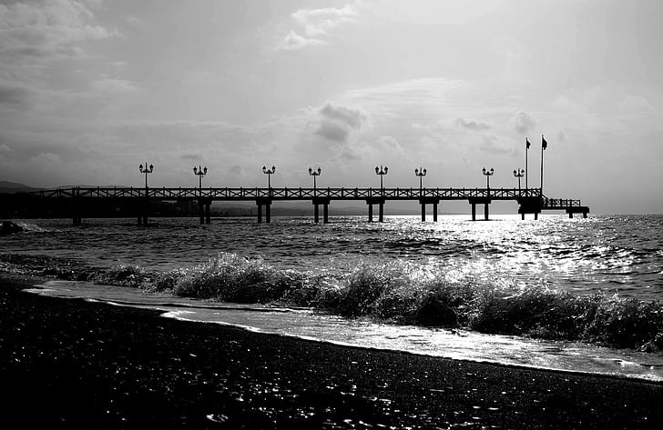 jetty, black and white, beach, spain, close, holiday, architecture