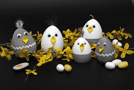concrete chick, concrete, tinker, chickens, grey and white, feather, sugar eggs
