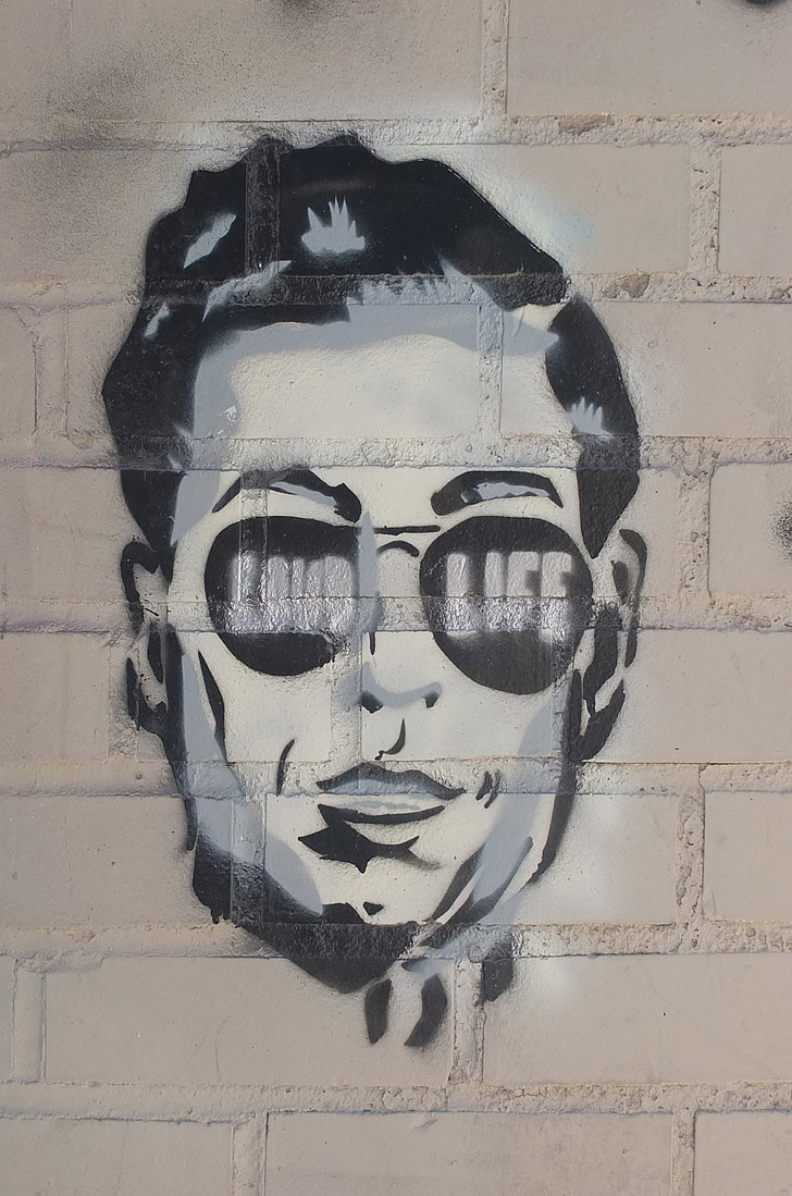 stencil, new york, ansikte, Graffiti, hane, propaganda, väggen