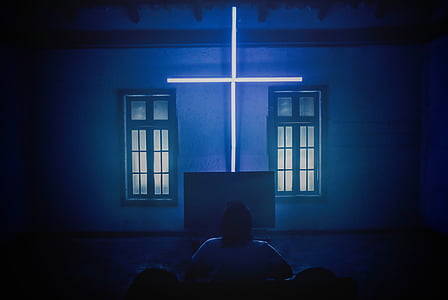 svjetlo, križ, plava, Windows, fluorescentne, ljudi, čovjek