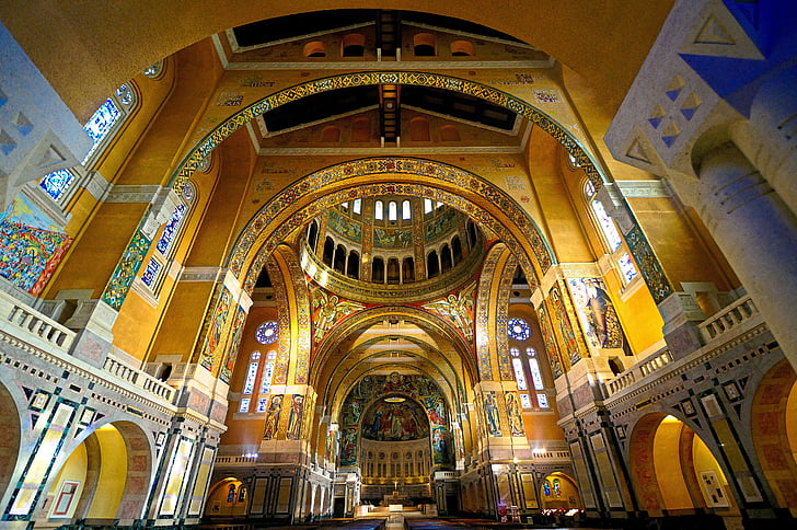 basilica, lisieux, fresco, mosaic, gold