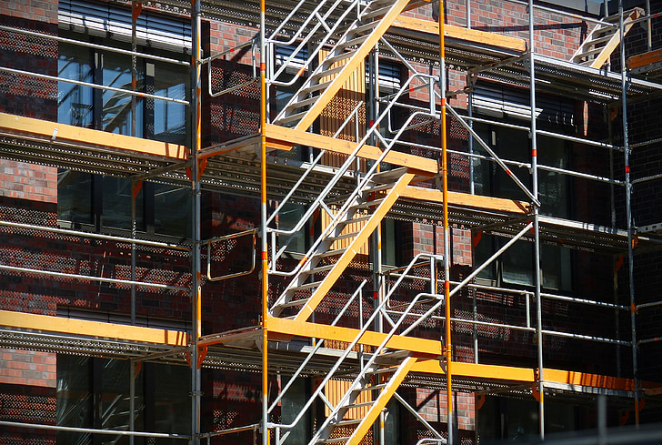 scaffold, site, scaffolding, rise, stairs, house construction, architecture