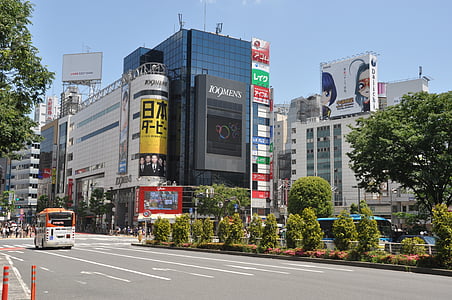 city, street, buildings, traffic, scene, tokyo, shibuya crossing