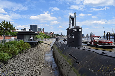 u-båt, Hamburg, hamn, hamnstaden, vatten, museet