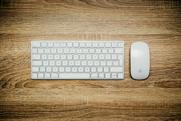 white, mac, keyboard, magic, mouse, top, brown