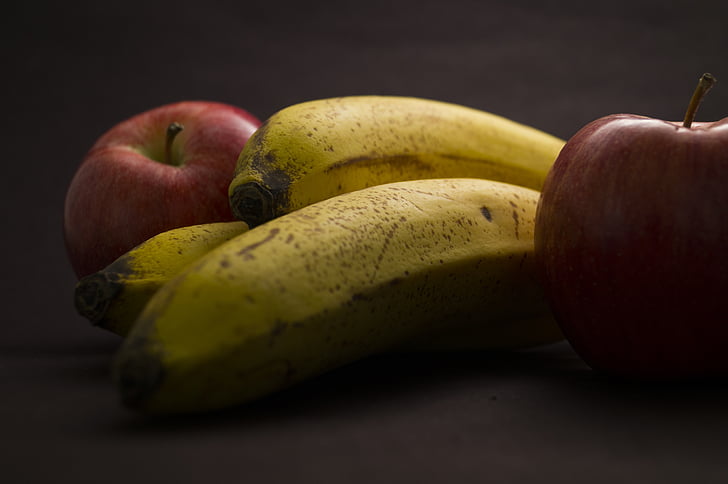 fruta, bananos, manzanas, alimentos, frescura, manzana - frutas, plátano