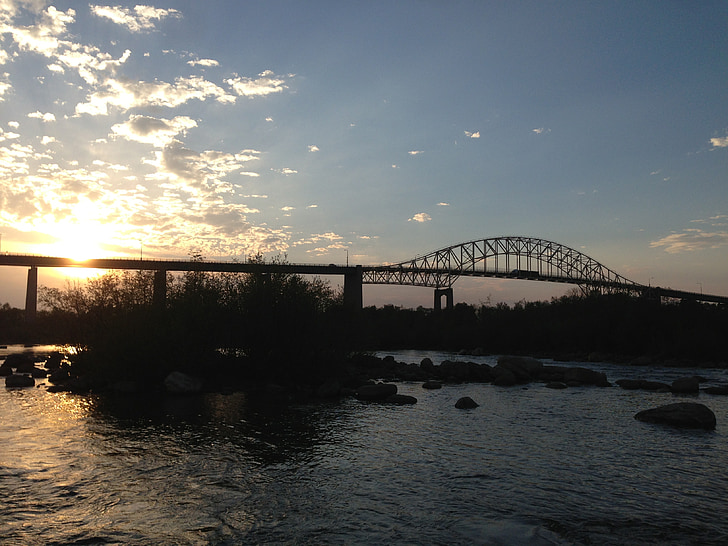 ponte, Rio, viagens, Marco, Crepúsculo, pôr do sol