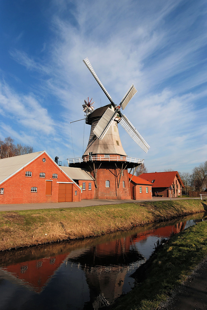 Mill, östliga frisia, Nederländska, Wieke, Windmill, Wing, historiskt bevarande