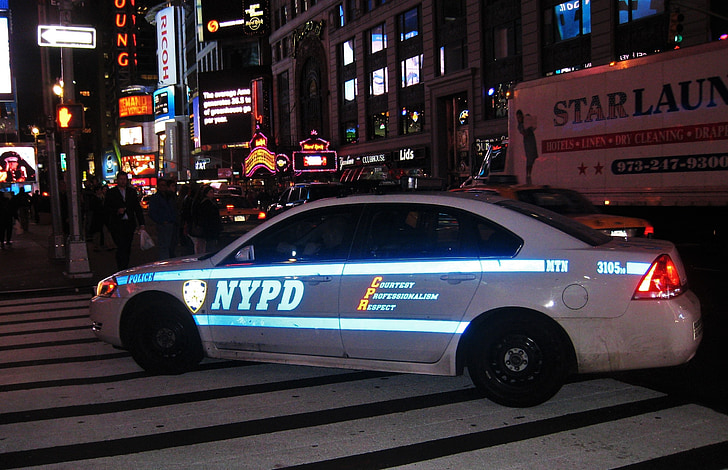 voiture de police, NYPD, New york, route, police, police américaine, lumière bleue