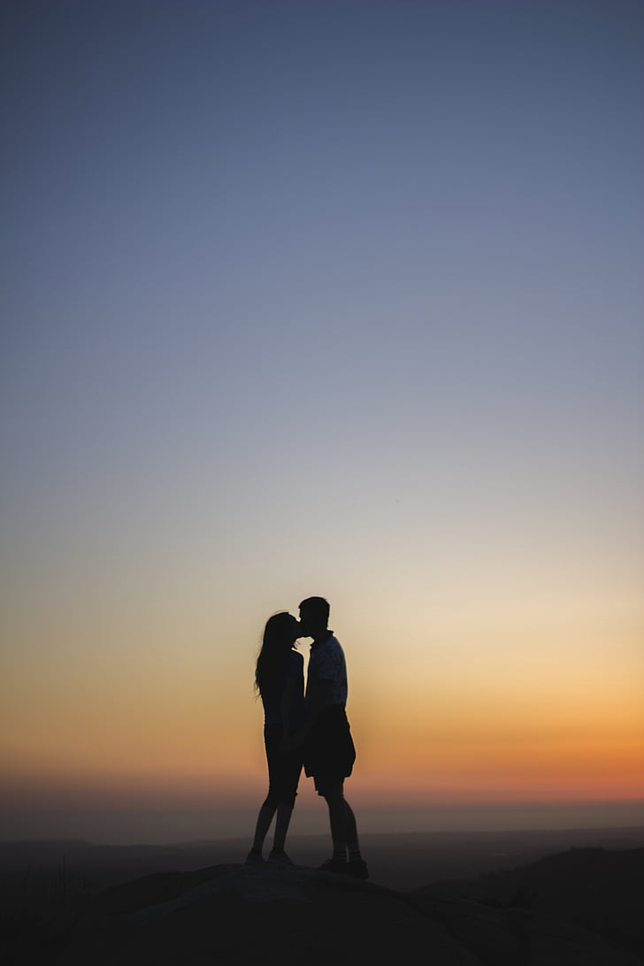 людина, жінка, цілуватися, Захід сонця, пара, Кохання, Романтика