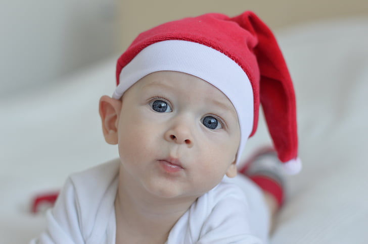 愛らしい, 赤ちゃん, 青い目, 子, クリスマス, かわいい