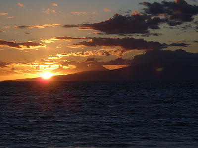 Lanai, Maui, Hawaje, zachód słońca, Ocean