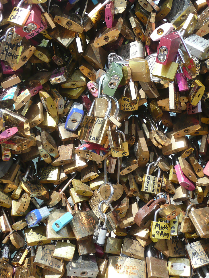 Paris, kärlek lås, Love symbol, hänglås, löfte, Frankrike, Bridge