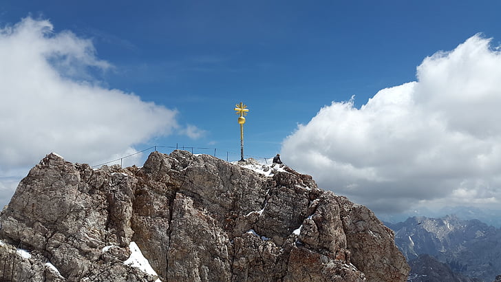 Zugspitze, Gipfelkreuz, Gipfeltreffen, Kreuz, Zugspitze-massiv, Berge, Alpine