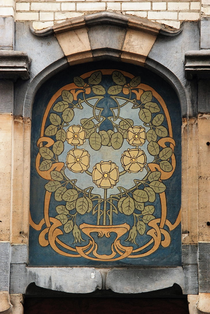 Art nouveau, Nouveau, gevel, geconfronteerd met baksteen, kunst, kunststroming, Brussel