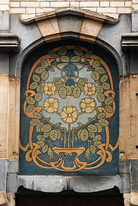 Art nouveau, Nouveau, fachada, tijolo de, arte, movimento de arte, Bruxelas