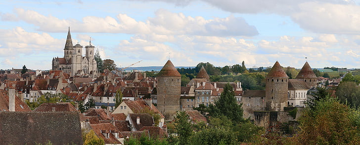 Semur-auxois, város, bordó, templom, Castle, falak, Családi házak