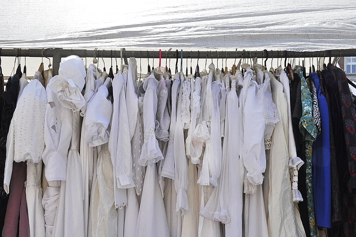 vestits, teixit, vestit, casament, blanc, roba, mercat de puces
