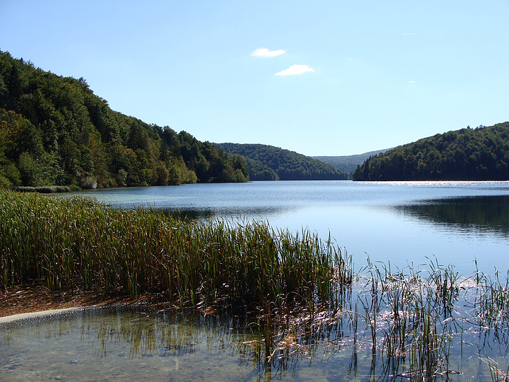 Příroda, jezero, voda, slunečný den, reflexe, modrá, Scene