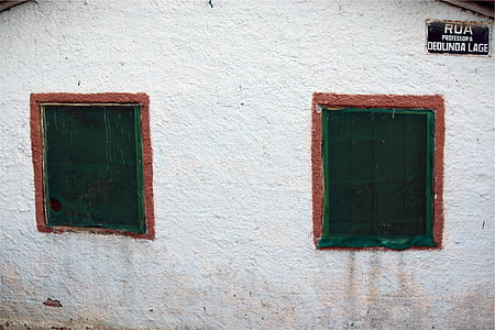 deux, fenêtre de, volets, blanc, mur, Windows, monte à bord