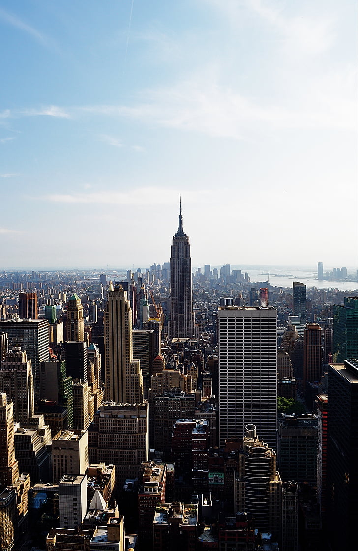 ciudad, edificio Empire state, casas, Manhattan, nueva york, cielo, Skyline