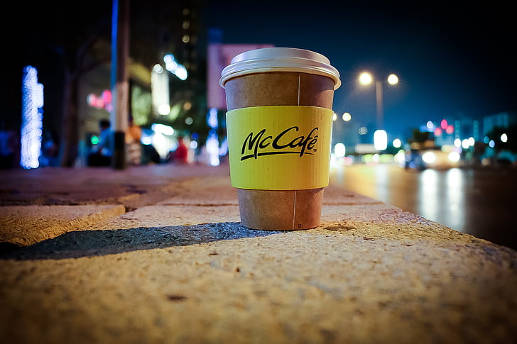 coffee, cup, cafe, night, city, take away, food and drink