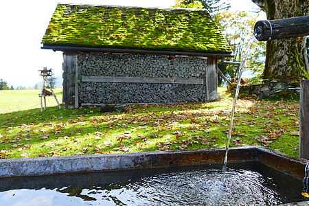 fountain, wood, stock, hut, scale, log cabin, water