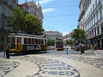 lisbon, portugal, tram, city