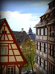 carcassa, Nuremberg, turó del castell, casa, fachwerkhaus, antic edifici, restauració
