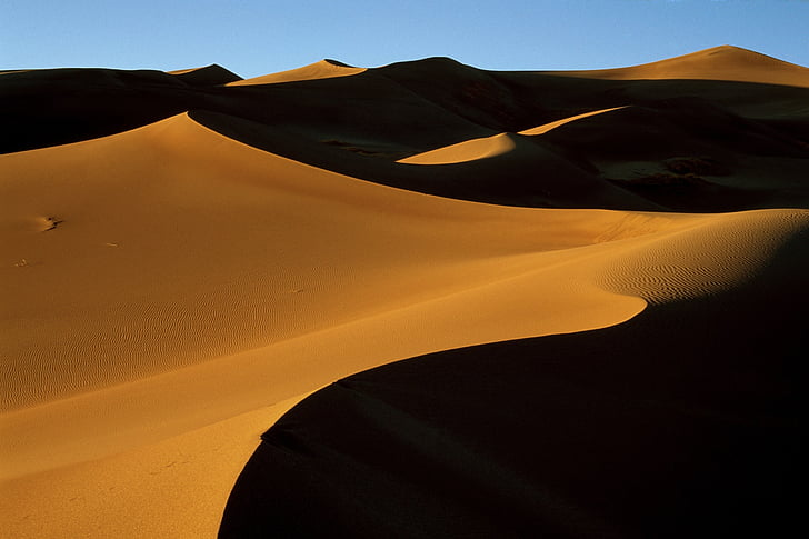 duny, Západ slunce, krajina, písek, poušť, malebný, venku