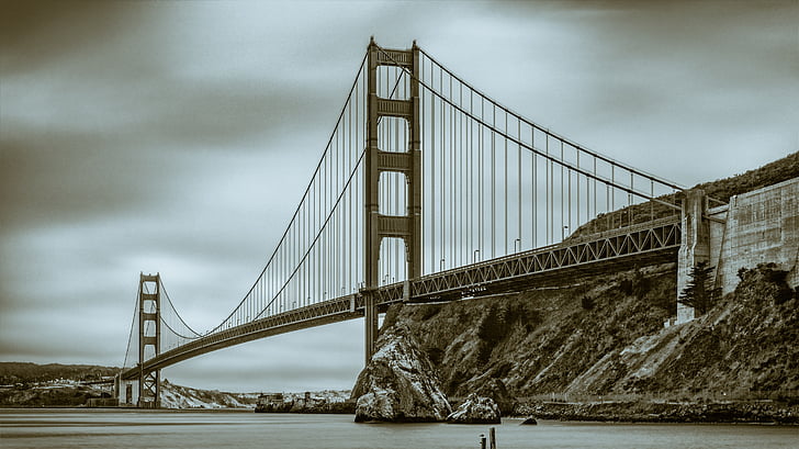 zwart-wit, Golden gate brug, San francisco, Amerika, hangbrug, Californië, Verenigde Staten