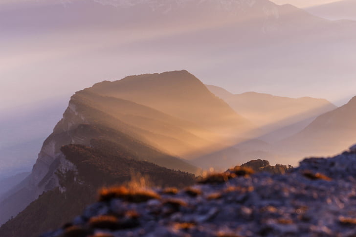 mountain, highland, blur, sky, summit, ridge, landscape