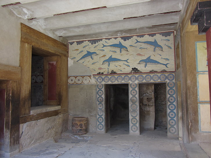 fresque, dauphins, Palais de Cnossos, Minoens, l’île de Crète, Grèce, Archéologie