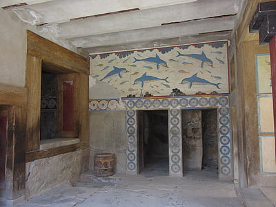 Fresco, delfíny, Palace of knossos, Minoans, ostrov Kréta, Grécko, Archeológia