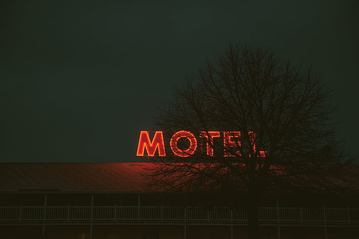 Motel, vacances, vacances, Hotel, neó, signe, a l'exterior